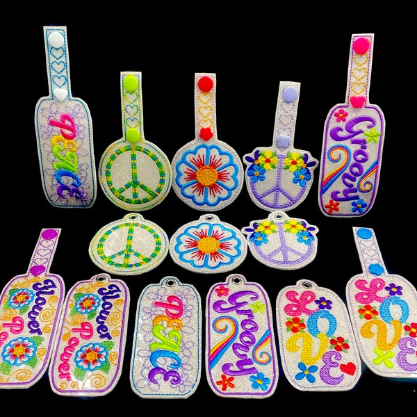 FSA ( 17 Free Standing Applique) Flower Power Key Fobs Project [mixed 4x4 & 5x7] Machine Embroidery Designs) 10335