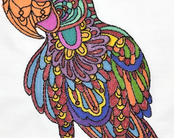 Coloring Art Deco Parrots for 5x7 Hoop
