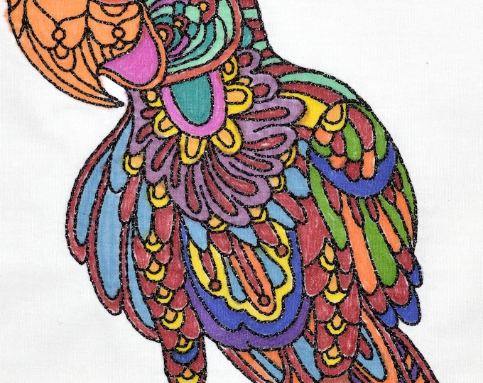 Coloring Art Deco Parrots for 5x7 Hoop