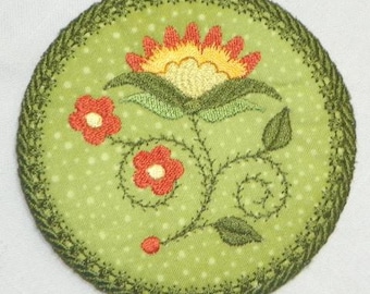 Jacobean Floral Ornament Coasters   Machine Embroidery Designs