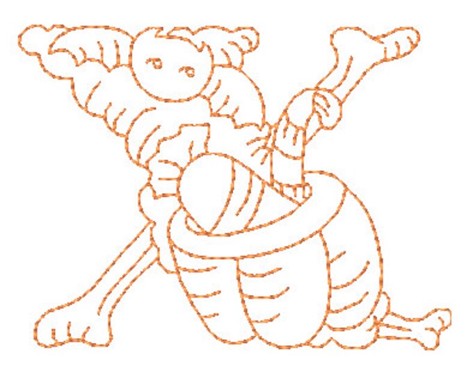 Redwork Halloween Alphabet-2 (N-Z)  13 Machine Embroidery Designs