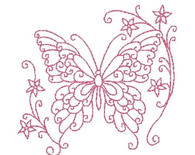 Redwork Curly Butterflies-1  Machine Embroidery Designs