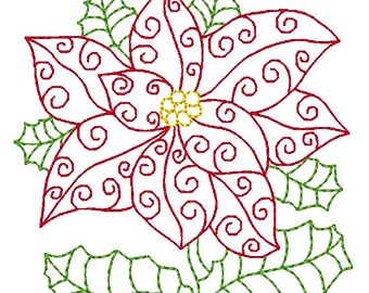 Bordado a máquina multilínea de flor de Pascua: 6 diseños para decoraciones navideñas en bastidor de 4x4