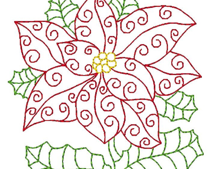 Poinsettia Multiline Machine Embroidery – 6 Designs for 4x4 Hoop Christmas Decorations