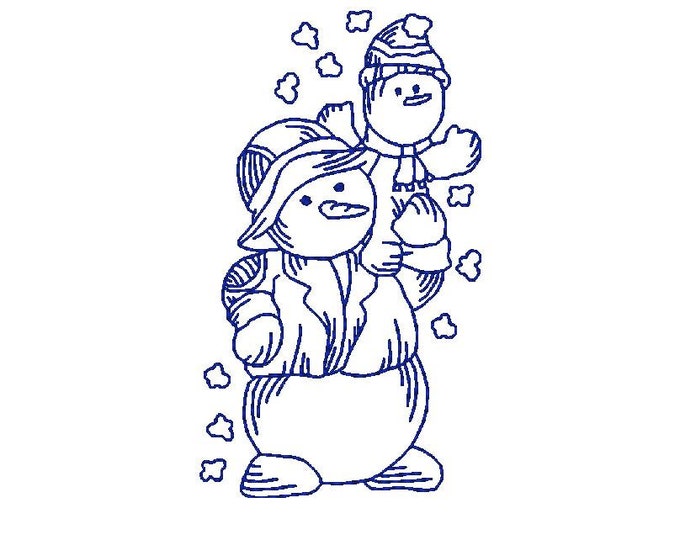 Redwork Snowmen Machine Embroidery Designs