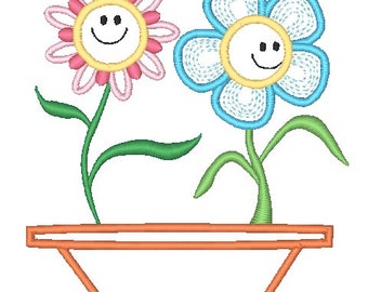 Potted Flowers Applique  Machine Embroidery Designs
