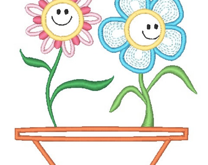 Potted Flowers Applique  Machine Embroidery Designs