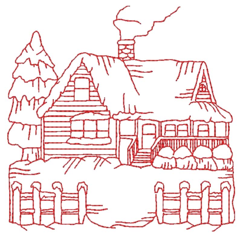 Winter Scenes Redwork | 10 Machine Embroidery Designs | 5x7 Hoop | Digital Download image 3