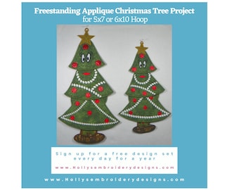 Applique Christmas Tree: Freestanding Machine Embroidery Design (5x7, 6x10 Hoop)