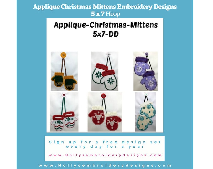 Applique Christmas Mittens - Machine Embroidery Designs, Festive Winter Mittens - Instant Download by Holly Pike