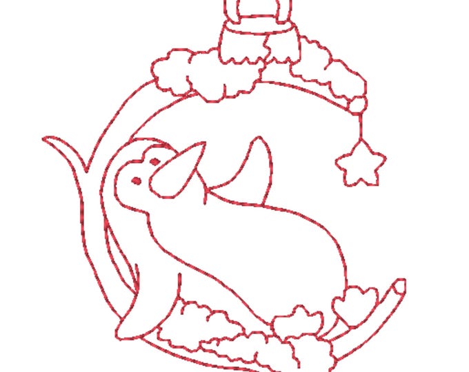 Little Redwork Christmas Penguins 10 Machine Embroidery Designs 4X4 Hoop Instand Download