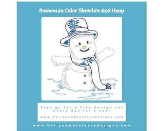 Snowman Color Sketches Machine Embroidery Designs: Color Sketch Style, 4x4 Hoop (Instant Download)