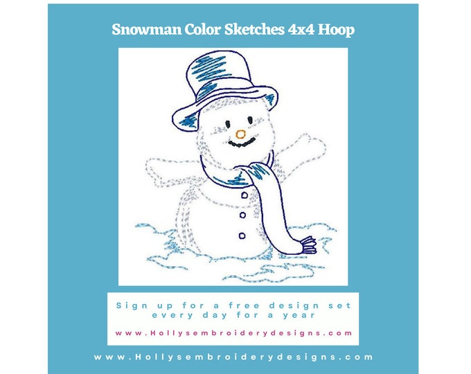 Snowman Color Sketches - Instant Download, 10  rework style, Machine Embroidery Designs for 4x4 Hoop, winter and Christmas