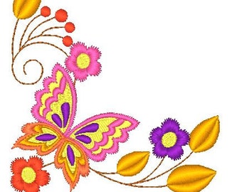 Jacobean Butterfly Corners  Machine Embroidery Designs