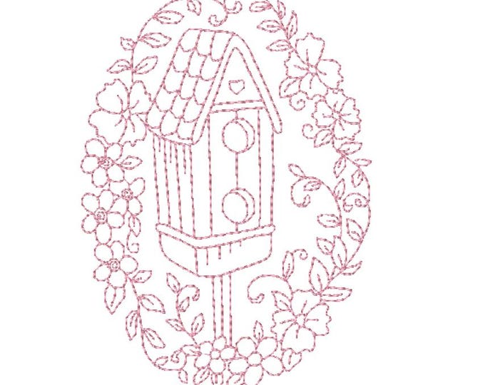 Redwork Birdhouse Ovals ( 10 Machine Embroidery Designs from ATW )