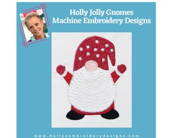 Holly Jolly Gnomes Machine Embroidery Designs - 6 Festive Christmas Gnomes for 4x4 Hoop Dst Pes Hus Jef