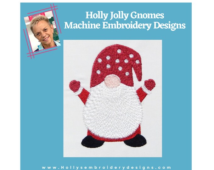 Holly Jolly Gnomes Machine Embroidery Designs - 6 Festive Christmas Gnomes for 4x4 Hoop Dst Pes Hus Jef