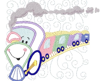 Curly-Train-Applique-Blocks 5x7-4x4 ( 12 Machine Embroidery Designs by ATW)