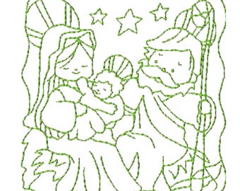 Nativity Redwork Quilt Squares ( 10 Machine Embroidery Designs by ATW) 4X4 Hoop