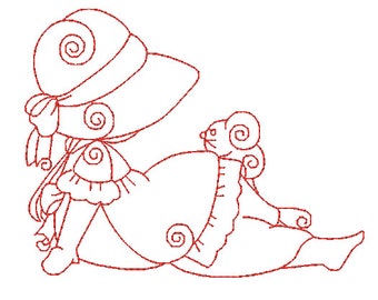 Redwork Sunbonnets and Mice Machine Embroidery Designs