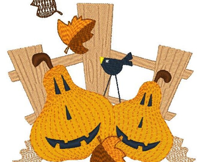 Fall Fences Machine Embroidery Designs 5x7 hoop Autumn, Fall Decorative Pumpkins