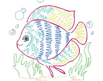 Zig Zag Tropical Fish  10 Machine Embroidery Designs | Underwater Reef | 5X7 Hoop | Instant Download