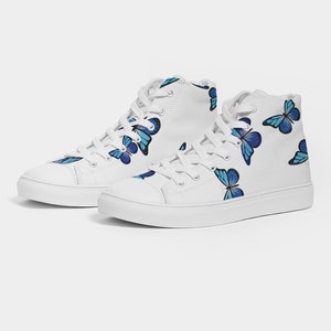 Blue Butterfly Floral Print Women's High Top Shoes
