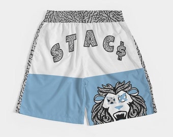 Jordan 1 UNC Jogging Shorts |  Track Shorts to match Jordan 3 UNC | Dead The Lyin STACS | Carolina Blue and Elephant print Jogging Shorts