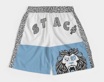 Pantalones cortos para correr Jordan 3 UNC / Pantalones cortos Dead The Lyin Track / STACS / Pantalones cortos para correr con estampado Carolina Blue y Elephant