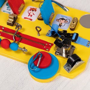 We painted color details with faithful acryl paint that is used for the manufacture of toys. All wooden details are thoroughly sanded and all items are securely attached to the board (metal clamps and nontoxic glue).