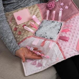 Pink Sensory Activity Mat: Montessori Baby Girl 1 Birthday Gift, Soft Tummy Time Blanket Baby Activity Toy for Fine Motor Skills Development image 12