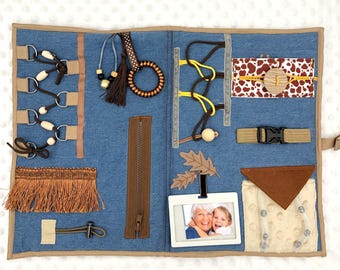 Alzheimer Quilts Demenz Geschenk Aktivitäten für ältere Menschen Fudget Mat - Sensorische Quilt Kissen Decke für Opa, weiches Buchspielzeug für ältere Menschen