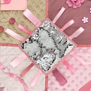 Pink Sensory Activity Mat: Montessori Baby Girl 1 Birthday Gift, Soft Tummy Time Blanket Baby Activity Toy for Fine Motor Skills Development image 13
