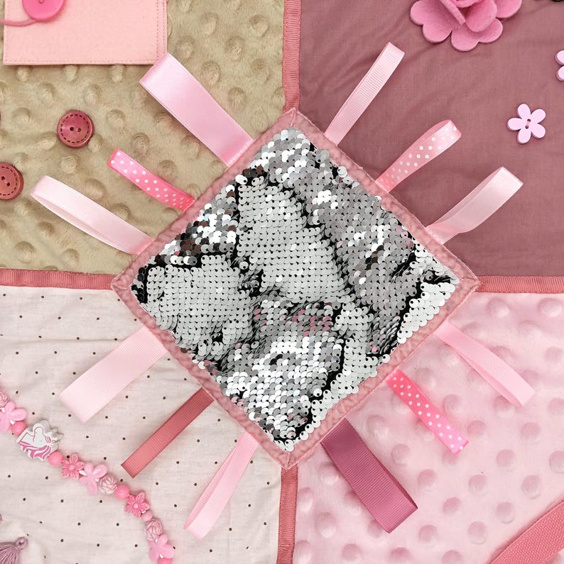 Pink Sensory Activity Mat: Montessori Baby Girl 1 Birthday Gift, Soft Tummy Time Blanket Baby Activity Toy for Fine Motor Skills Development image 13