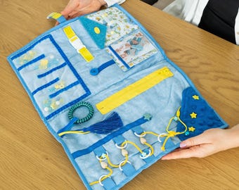 Dementia Fidget Lap Mat – Sensory Activity Quilt for Alzheimers, Gift for Grandpa Twiddle Blanket, Memory Training Book
