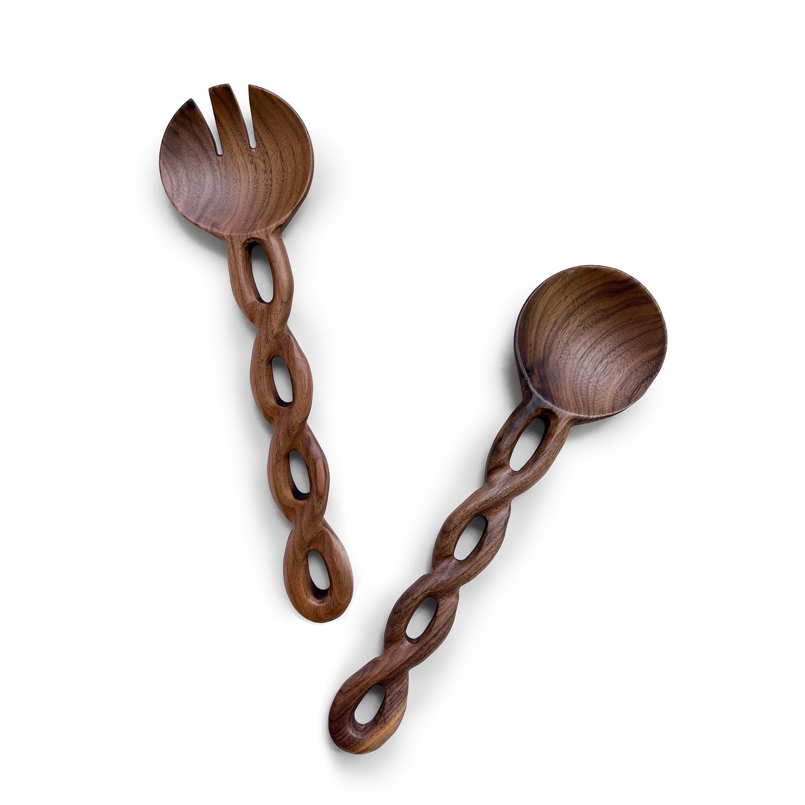 Walnut Wood Salad Tongs: Serving Fork and Spoon Set, Gift Under 30 - Walnut