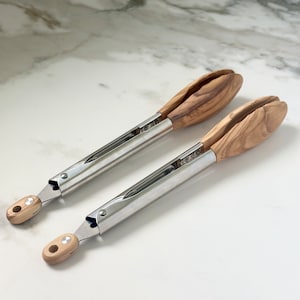 Olive Wood Tongs, Stainless Steel Tong, Wood Salad Tongs, Wood Cooking Tongs, Wooden Kitchen Utensils, Kitchen Tongs, Serving Tongs