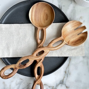 Salad Servers, Wood Salad Tongs, Salad Serving Spoons, Handmade Salad Serving Utensils, Spoon Fork Set, Salad Tossing Utensil, Hostess Gift
