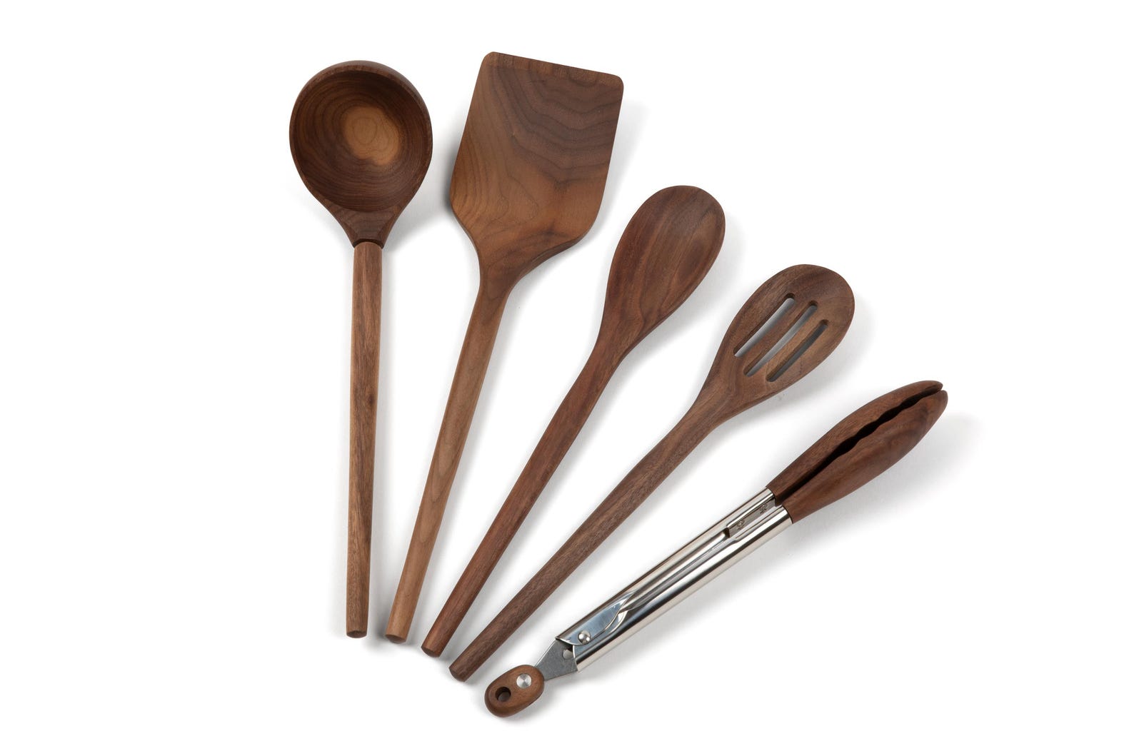 Walnut Wood Kitchen Utensil Set Plastic Free, Wooden Spoon Ladle Spatula Whisk, Mother's Day Gift, Natural Wooden Kitchen Tools, Non-toxic - 5 Piece Set