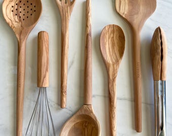 Wood Kitchen Utensil Set – Handcrafted Natural Cooking Tools – Nontoxic, Plastic-Free, Microplastic-Free, Safe for Nonstick Cookware