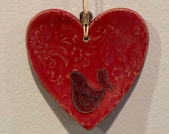 Red Heart, Ceramic Wall Tile, Ceramic Art Tile, Kitchen Tile, Garden Wall Hanging, OOAK Tile, Miniature Tile, Decorative Tile, Heart Tile