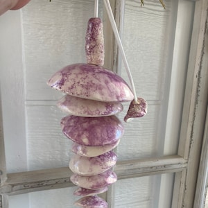 13&quot; Wind Chime, Bubble Glaze Purple and White Ceramic Wind Chimes, Pottery Wind Chime, Unique Wind Chime, Handmade, Ceramic Yard Art