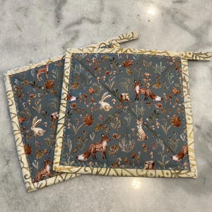 Pot Holders, Set of 2, Blue Pot Holders, Kitchen Potholders, Handmade Potholders, Quilted Pot Holders, Oven Mitts, Quilting Fabric, Hot pads