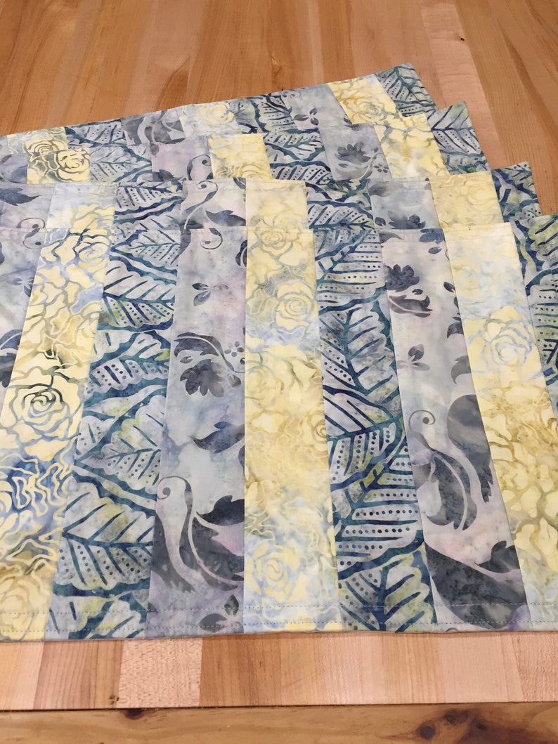 Quilted Placemats Set of 4 Batik Placemats Blue and Yellow Etsy
