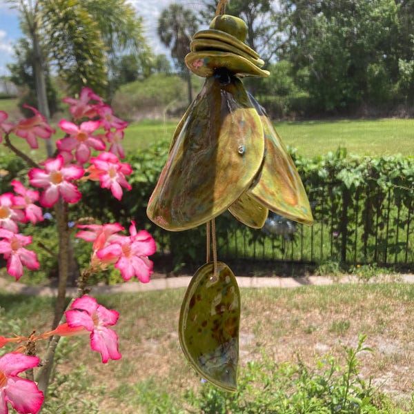 Ceramic Bell, Bell Chime, 11" Pottery Bell Wind Chime, Unique Wind Chime, Handmade, Ceramic Yard Art, Wind Chime