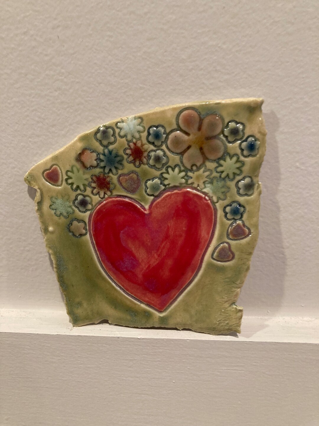 Heart, Ceramic Wall Tile, Ceramic Art Tile, Pottery Art, Garden Wall