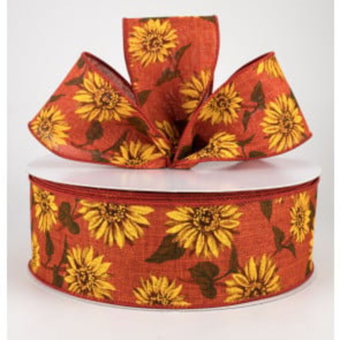 Fall Wire Ribbons 10 Yds Sunflowers Ribbon, 2.5 Wired Fall Ribbon, Holiday Ribbon, Wreath ...