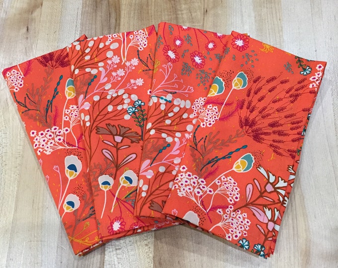 Cloth Napkins, Set of 4 Large Cloth Napkins, Orange With Pink Teal