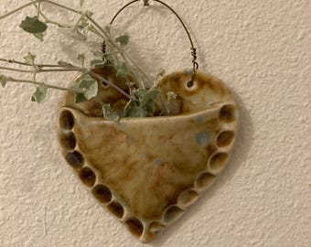 Heart Wall Pocket, Ceramic Planter, Handmade Hanging Wall Pocket, Wall Vase