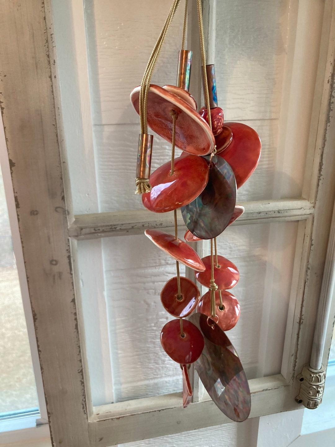13 Wind Chime Deep Rose and Coral Ceramic Wind Chimes Etsy